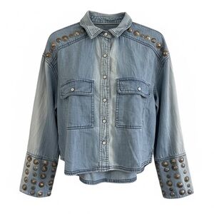 We The Free by Free People Embellished Denim Jacket XS Studded Western Boho READ
